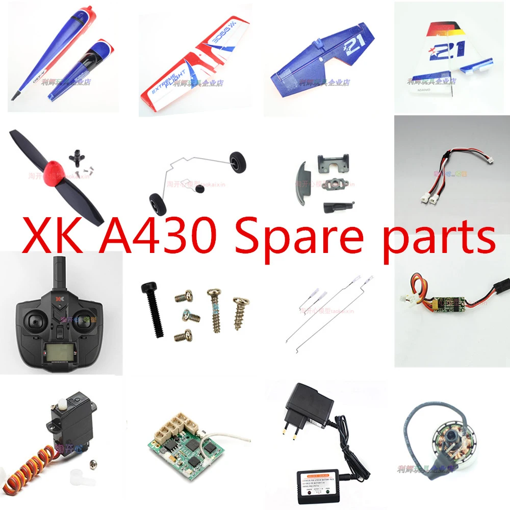 Propeller motor ESC servo Landing rod wing receiver transmitter charger line plastic parts Spare parts for XK A430 RC Airplane