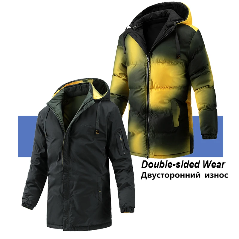 Mannen 2021 Winter Brand New Plus Lange Warme Dikke Hood Jasje Parka Mannen Herfst Uitloper Winddicht Dubbelzijdig wear Parka Mannen