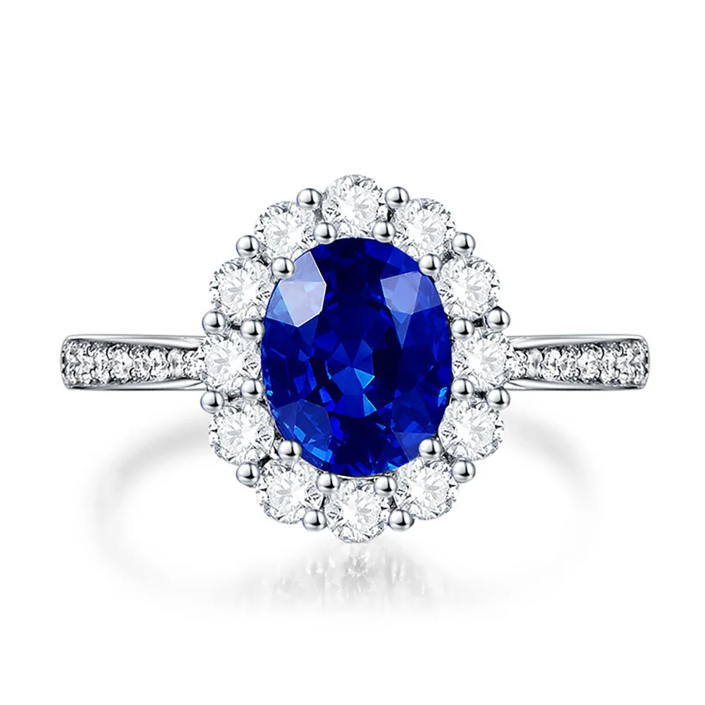 KNRIQUEN 100% Sterling Silver Created Moissanite Royal Blue Sapphire Gemstone Wedding Engagement Party Women\'s Ring Fine Jewelry