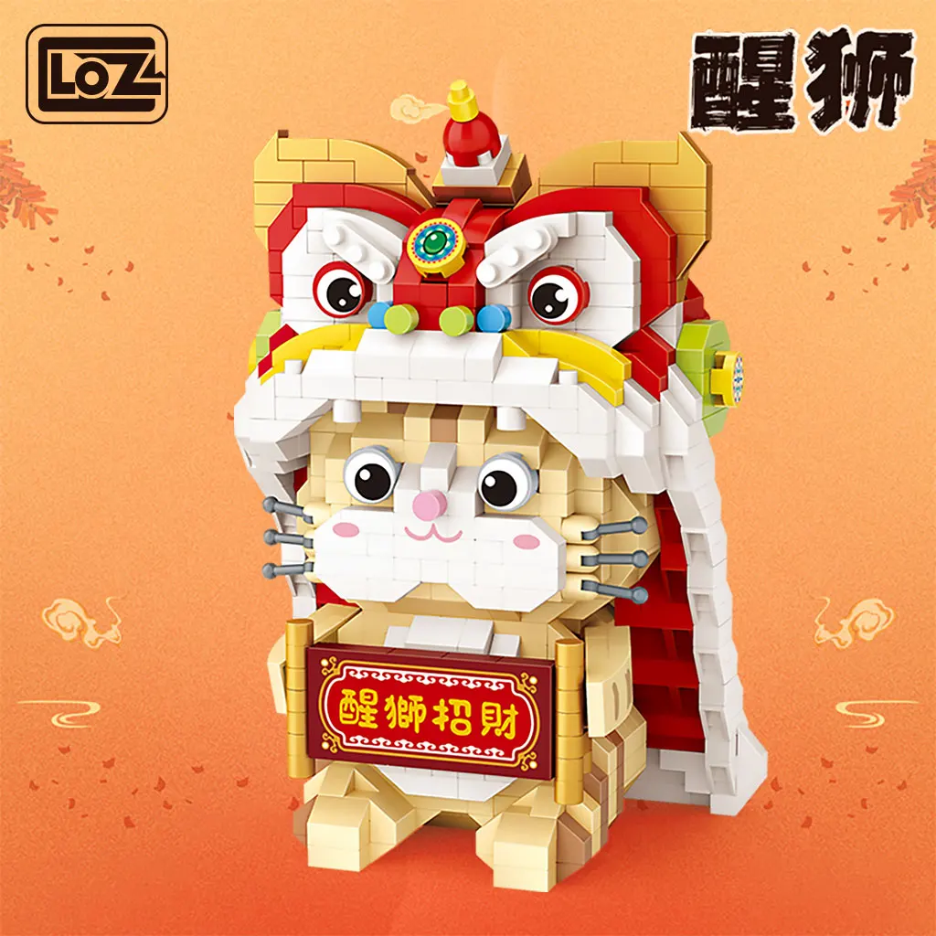 loz small particle building blocks assembling toy puzzle lion dance and lucky cat micro-diamond inserting adult high difficulty