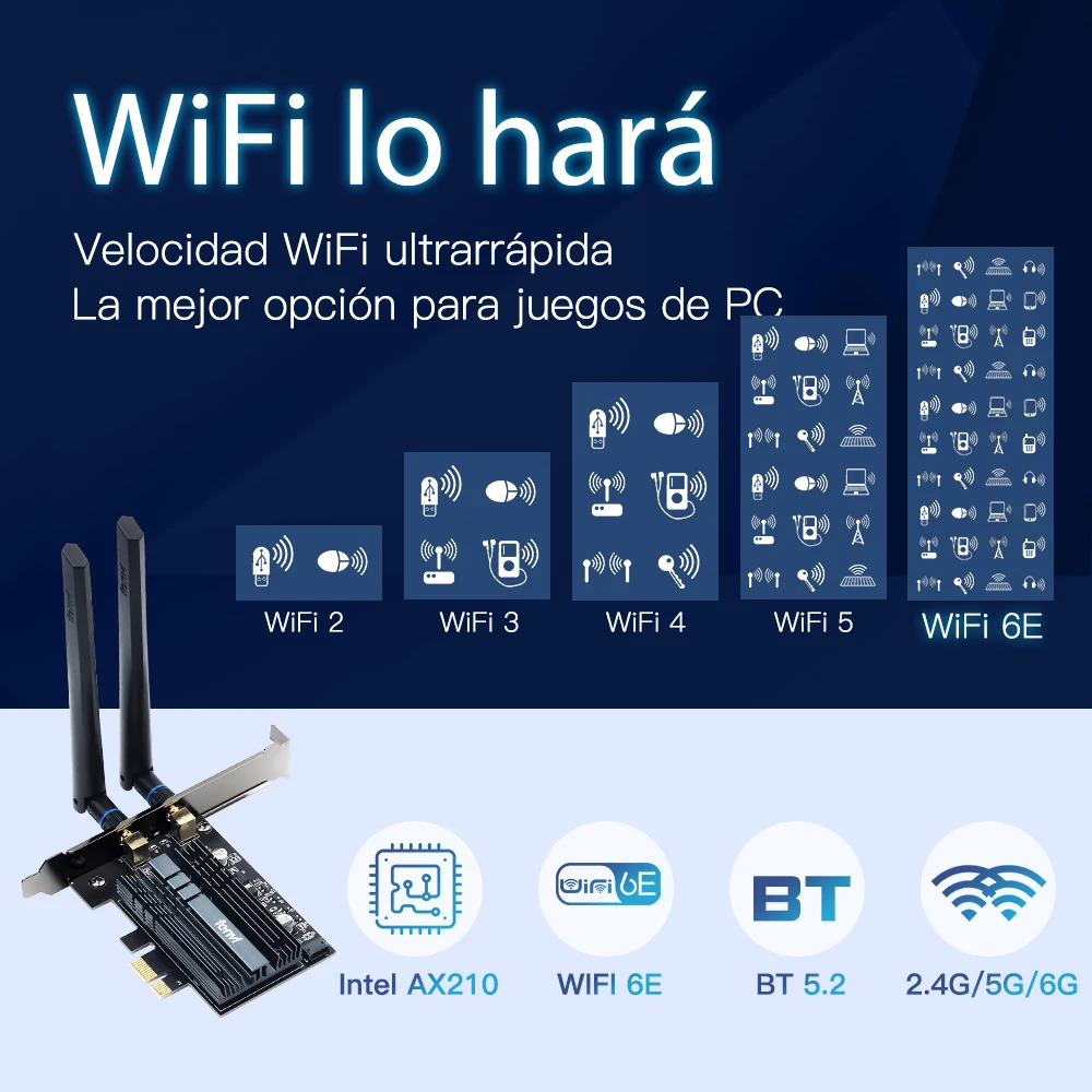 WIFI 6E 5374Mbps Intel AX210 PCIe Wireless WiFi Adapter 2.4G/5G/6Ghz For Bluetooth 5.3 Wi-Fi 6 Card Desktop PC Support Win 10/11