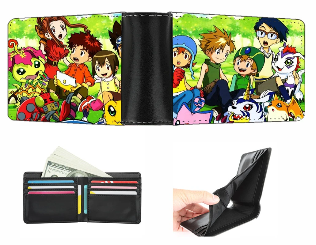 Anime Digimon Adventure portfel mężczyźni kobiety krótki portfel nastolatki etui na karty PU krótki portfel Zero portmonetka studencka