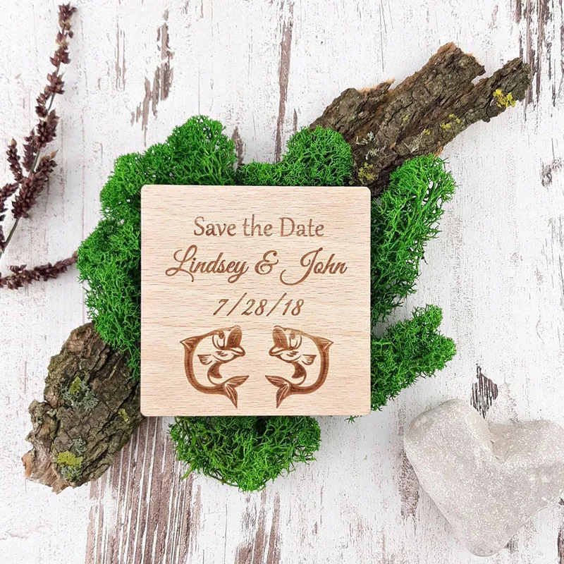 Rustic Wood Couple Fish Save The Dates, Custom Magnet, Save the Date, Sea, Wedding Souvenirs Decoration