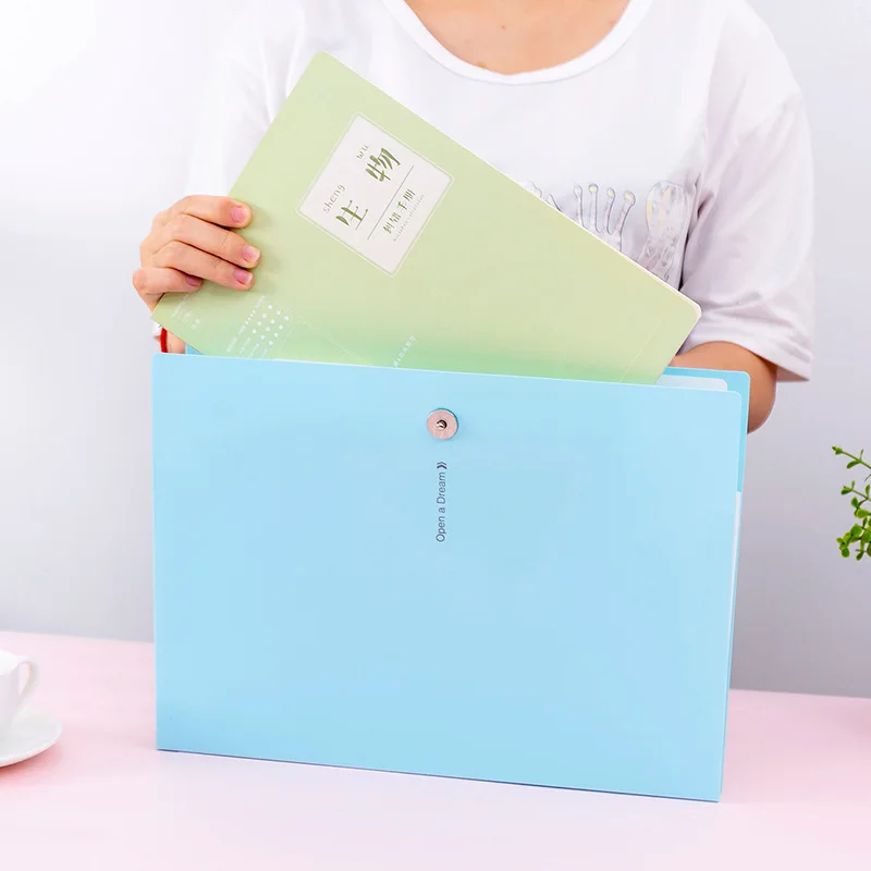 6PCS Creative 5 Grid Multi-layer Solid Color Organ Bag Student Insert Information Book Test Paper Clip A4 File Folder