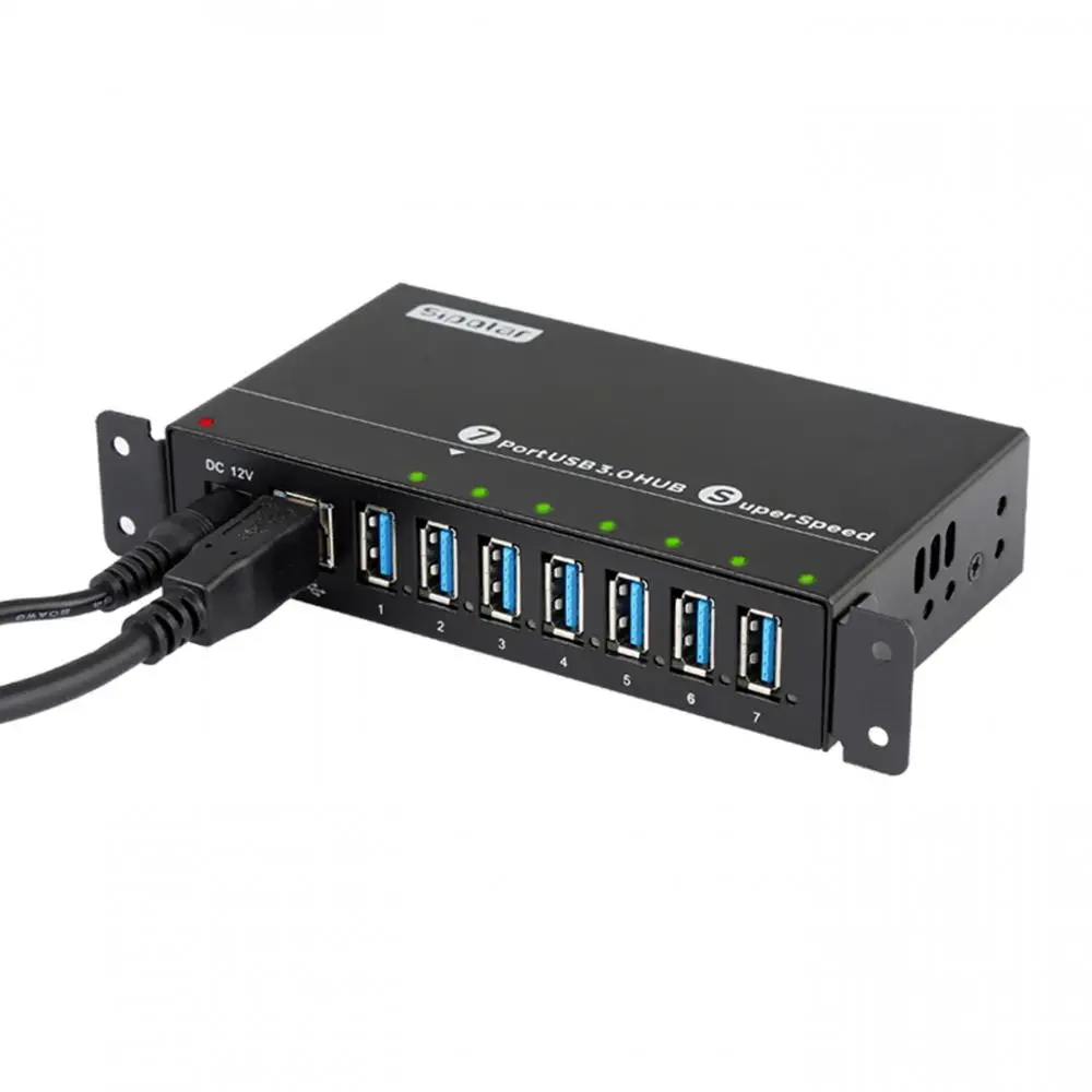 Sipolar A173 7 Ports Powered Industrial USB3.0 Hub High Speed Data Transfer Multi Fast Charger Splitter with 12V3A Power Adapter