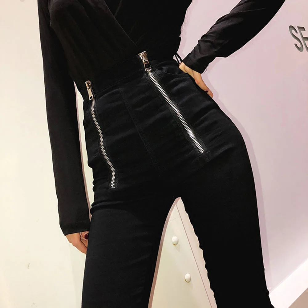 Female new Casual Gothic Pants Double Zipper High Waist Black Pants Women  Fashion Stretch Streetwear Trousers