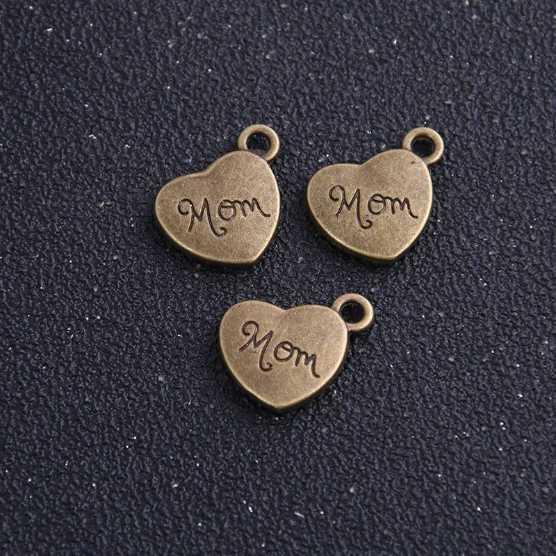 6pieces/lot 14*17mm Antique Alloy Heart Engraving letters Mom Charm Jewelry Finding