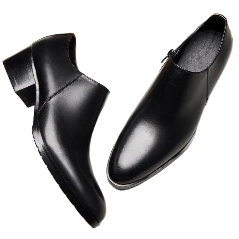 Height Increase Men Shoes High Heel Round Toe Zip Casual Business Work Mens Shoes British Male Leisure Party Dress Shoes 36-44