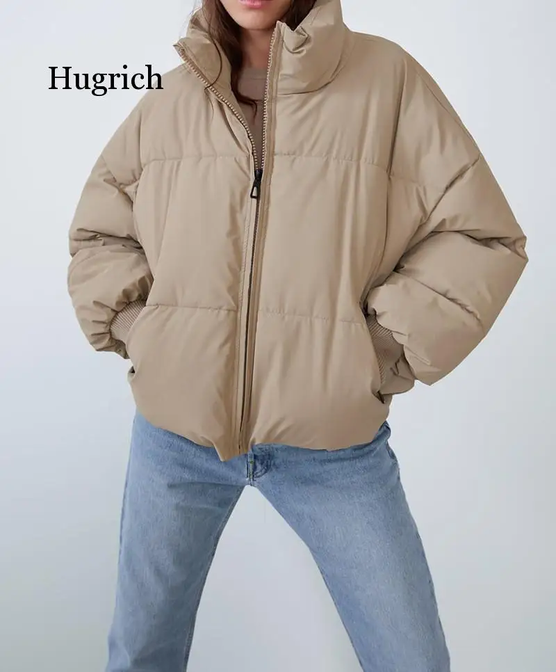Fashion Stand Collar Parkas Women Thick Warm Winter Bubble Coats Female Khaki Jackets Pockets Zipper Simple Overcoats