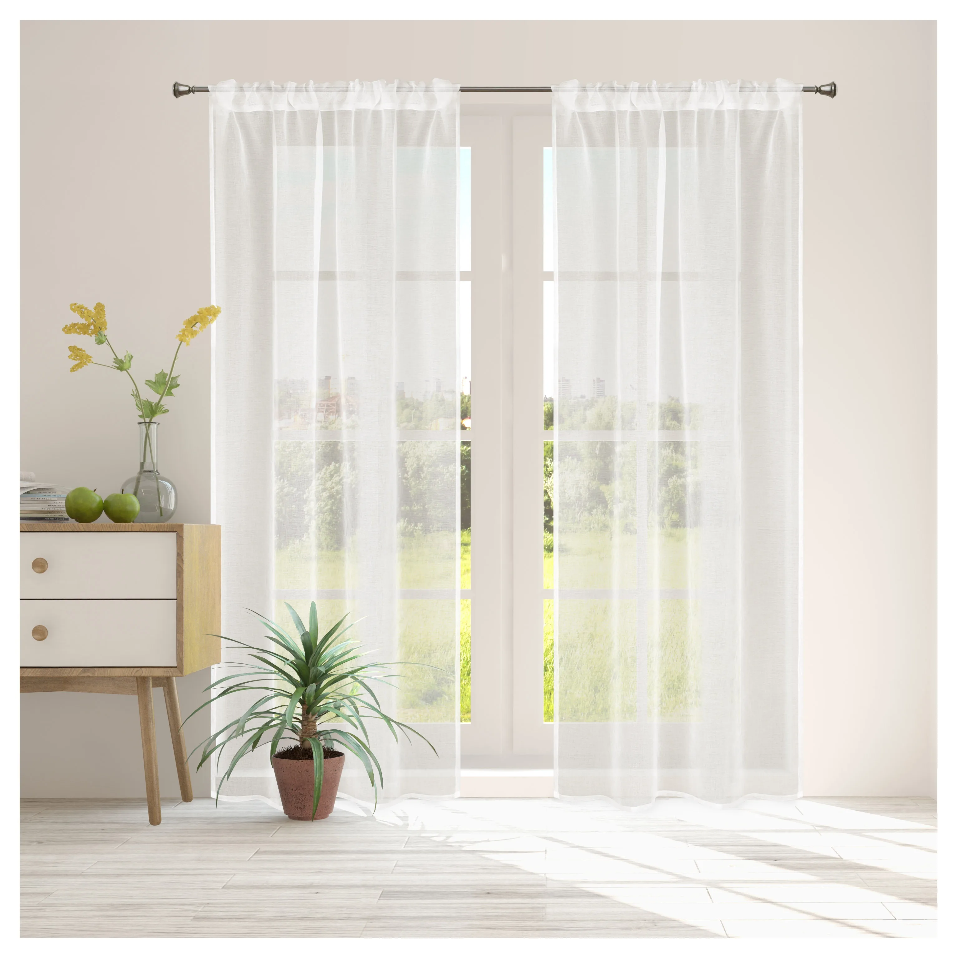 

Window Curtain Panels 2pcs Voile Basic Rod Pocket Doris Fabic Home Decoration Open Weave Privacy Treatments Drapes Bedroom