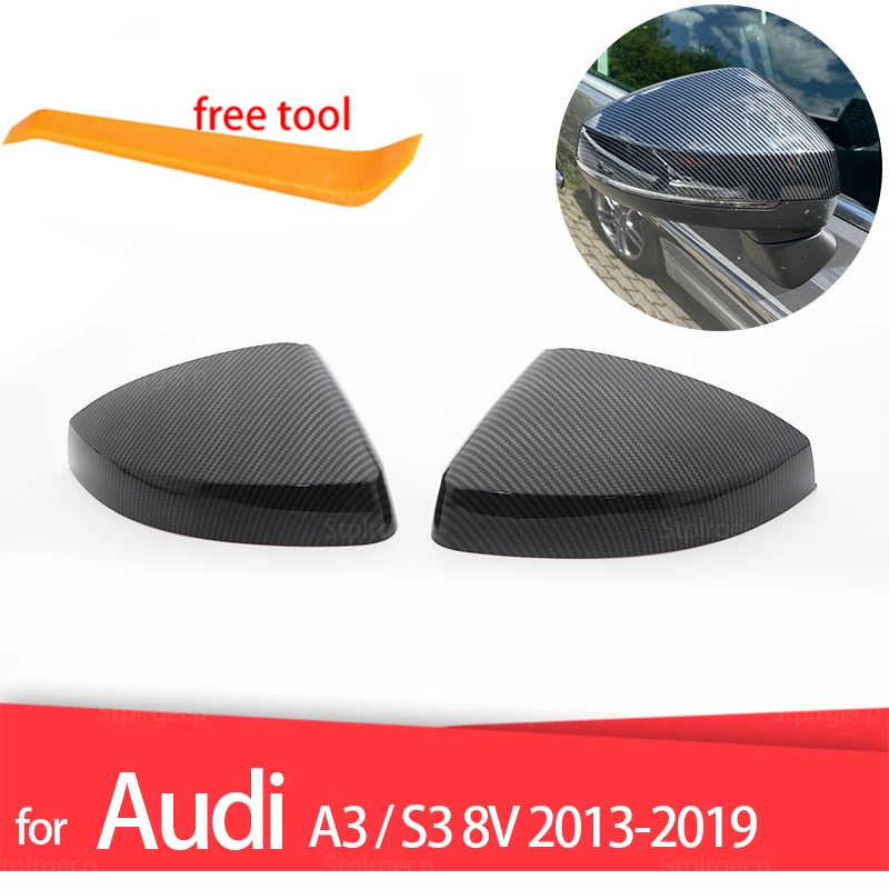 Side Wing Mirror Cap Covers for Audi A3 S3 8V RS3 2013 2014 2015 2016 2018 2017 2019 Replace Carbon Fiber Look Black