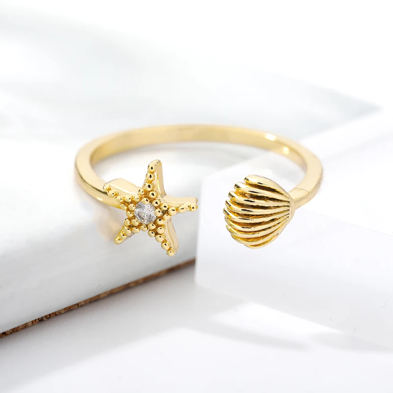Zircon Starfish Star Rings For Women Men Opening Adjustable Finger Rings Wedding Bridal Luxury Fashion Beach Jewelry Bijoux Femm