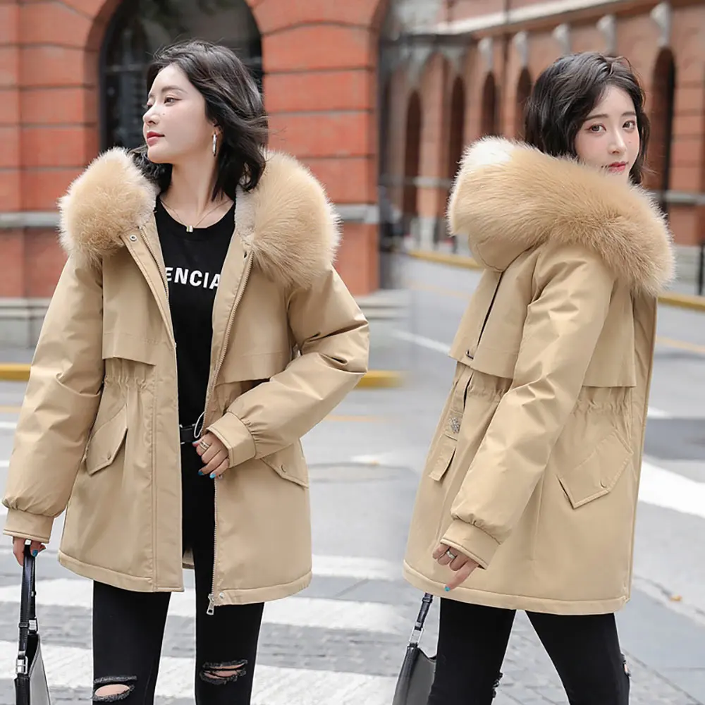Vielleicht 2021 New Winter Jacket Women's Parkas Hooded Coat Casual Long Fur Lining Cotton Padded Warm Female Jacket Outwear
