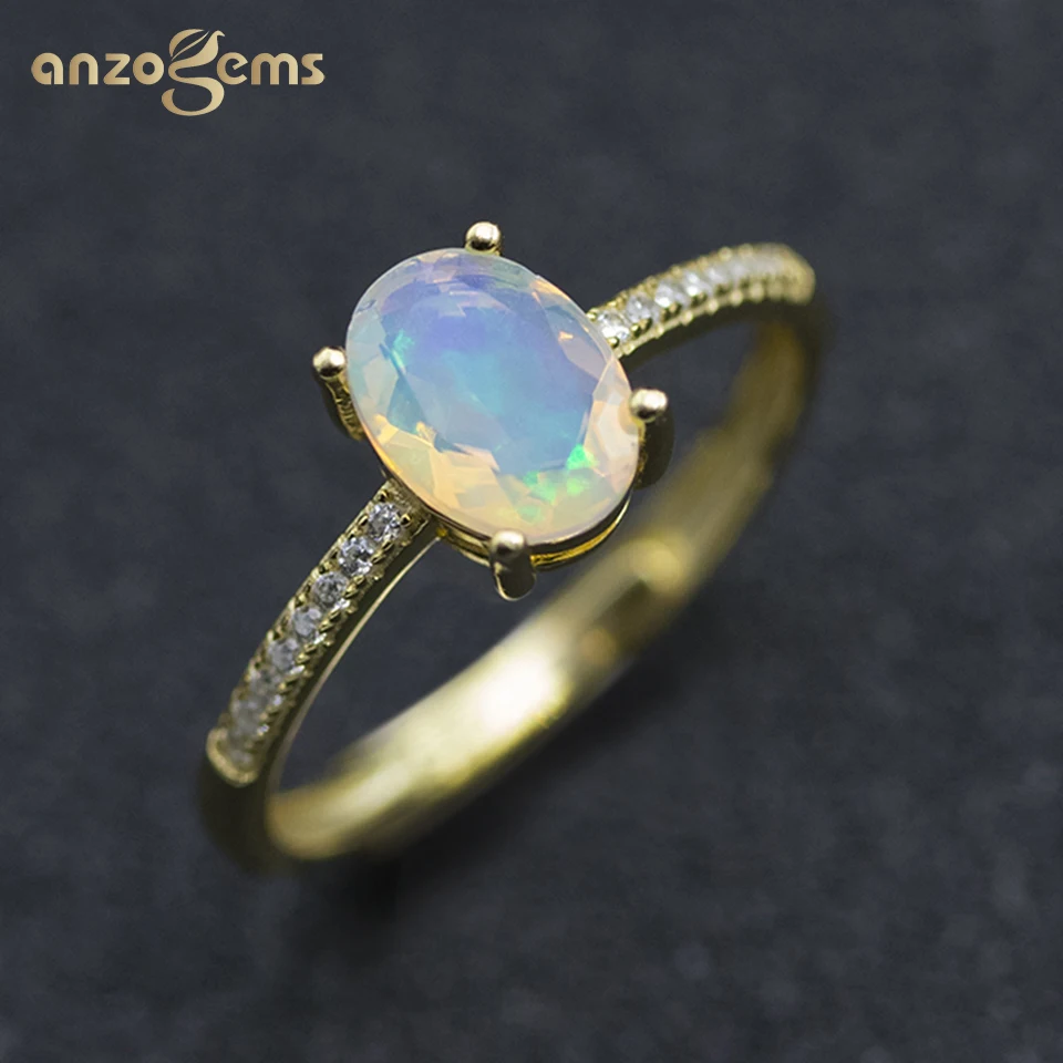 

Обручальное кольцо из фиопийского опала 1,0 карата, Настоящее серебро 925 пробы, драгоценный камень, ювелирные украшения для женщин, обручальные кольца, желтое золото