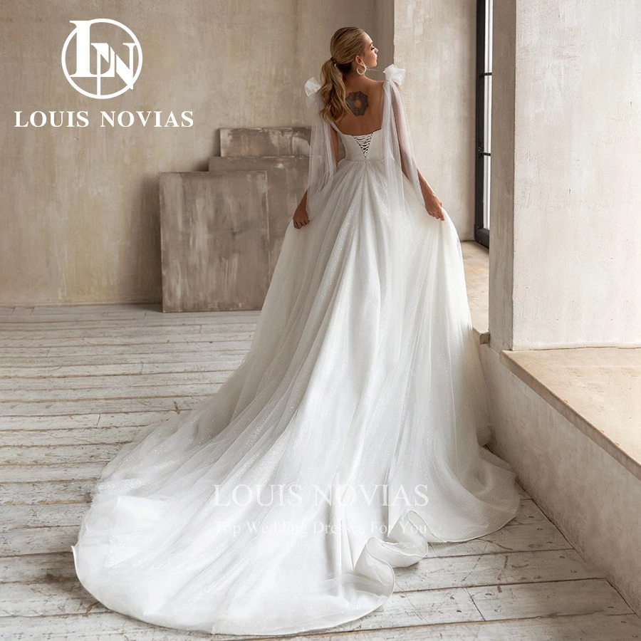 LOUIS NOVIAS Lace Wedding Dress Sexy Delicate Crystal Sweetheart Shining Tulle Flowy A-Line Wedding Gown Fairy Vestidos De Novia