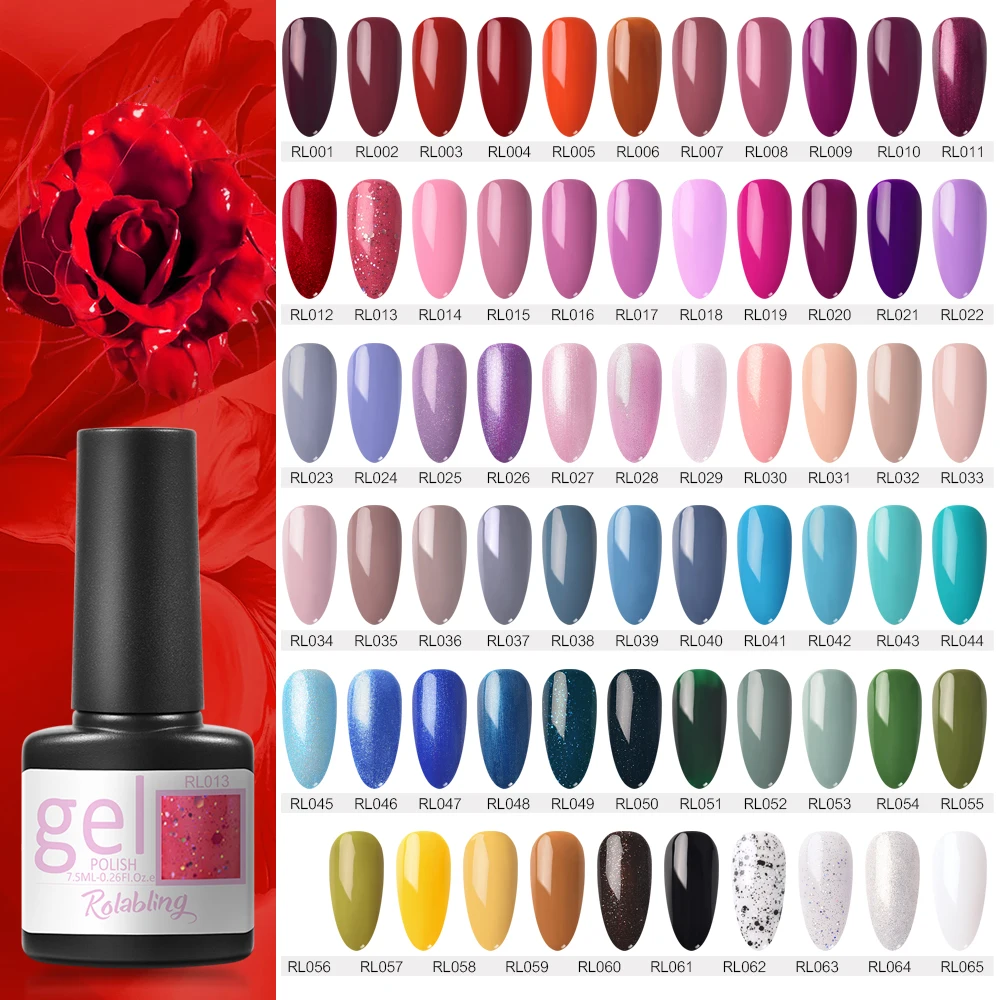 Esmaltes em gel diy para unhas, lâmpada led uv para cobertura superior de unhas, 65 cores, 7.5ml, semipermanente, soak off, rosa