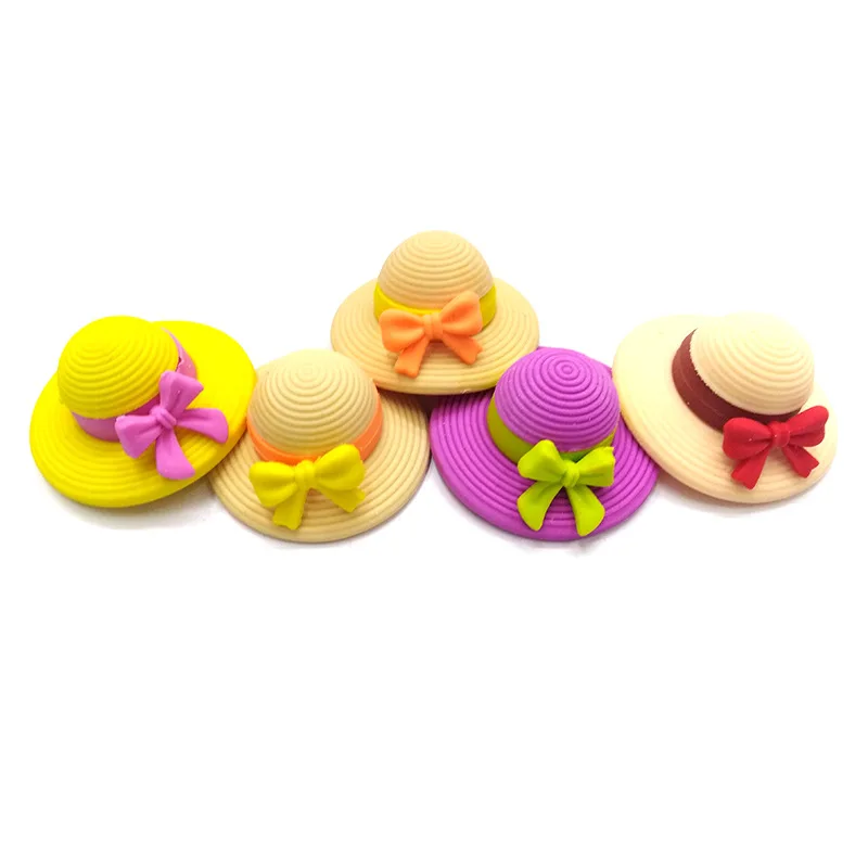 24 pcs Creative cartoon hat eraser multicolor big along the hat rubber production wholesale prizes for kids