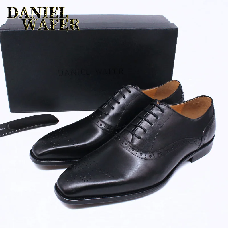 Herren-Oxford-Schuhe aus echtem Leder in Braun und Schwarz, hochwertige Business-Anzug-Hochzeitsschuhe mit Schlangenmuster und Schnürung – Detail 3