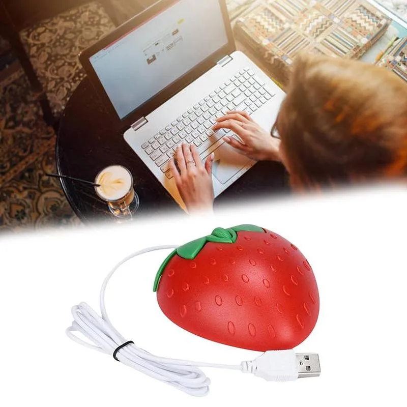 3D Mini Cute Cartoon Strawberry Wired Mouse USB Optical Mice For Laptop PC Gamer Girl Strawberry Mouse Computer Mouse Gaming