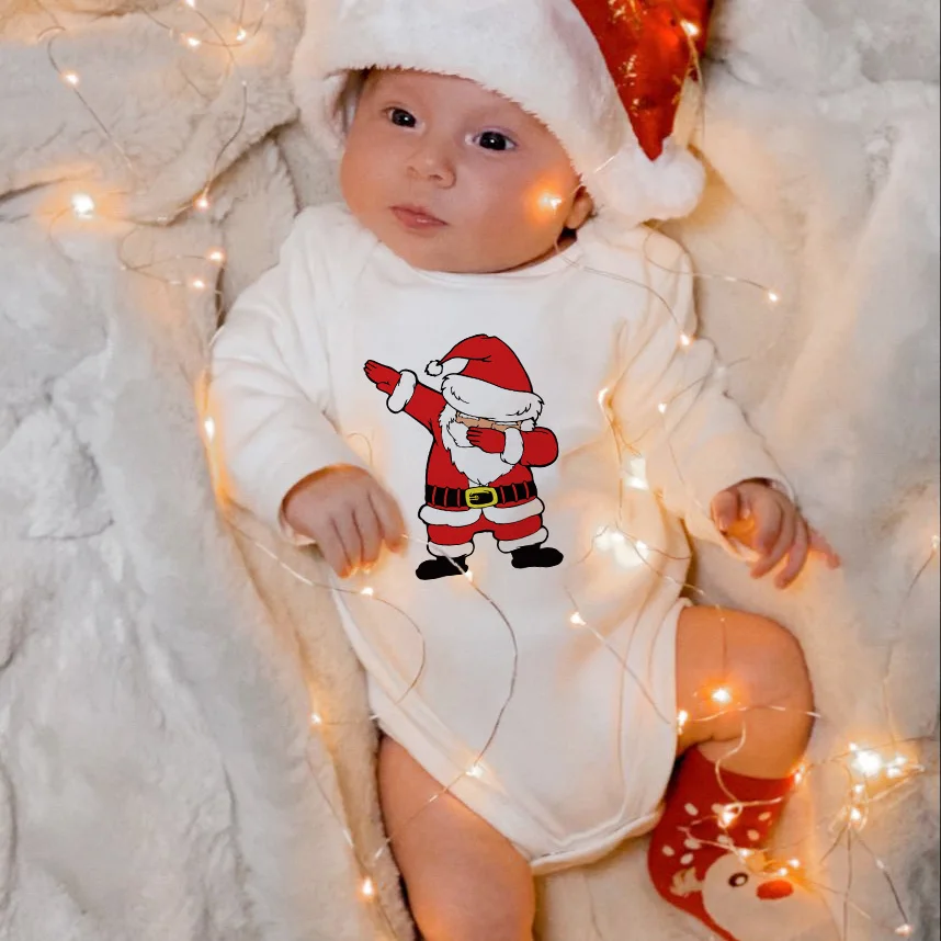 

Cartoon Santa Claus Deer Newborn Kids Baby Bodysuits Boys Girls Comfortable Playsuit Crawling Long Sleeve Clothes Xmas Born Gift