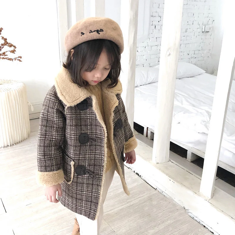 Girls Winter Plus Thick Cotton Coat 3T-8T Kids Warm Plaid Parkas Children Clothes Girls Winter Jacket Plus Flannel Coat SA2177