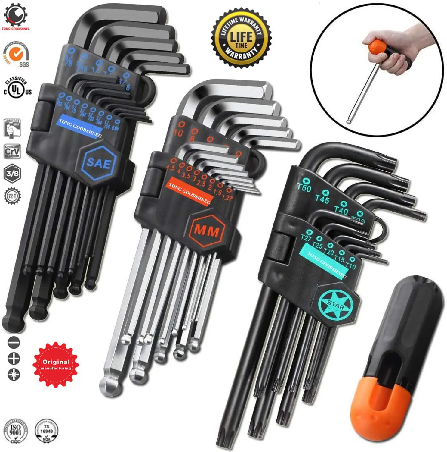 

9-Piece Allen Wrench Set, Hex Key Set Long Arm Ball End Hex Wrench Set, Inch/Metric/Torx T Handle Allen Wrench Set With Storage