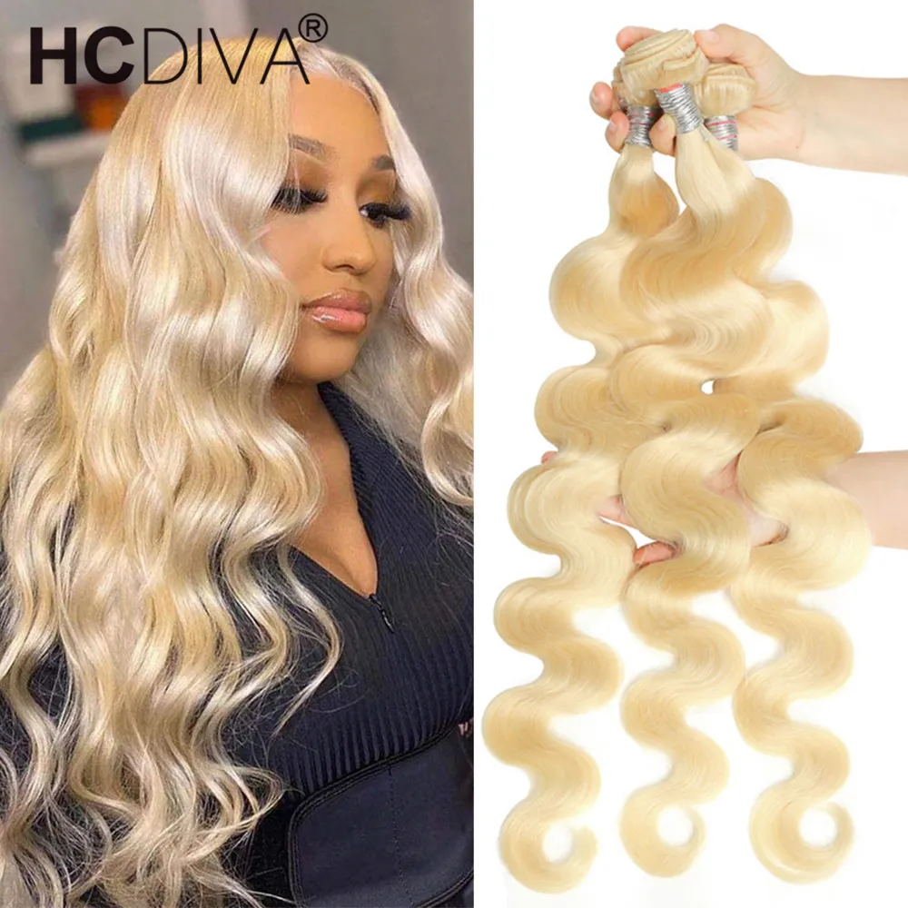 613 Bundles With Frontal Blonde Brazilian Body Wave 3 Bundles With 13x4 Frontal Remy Blonde Human Hair Lace Frontal Closure