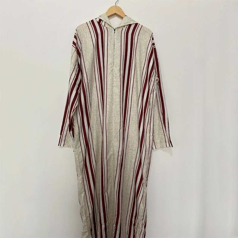 Muslim Dresses for Mens Long Sleeve Stripes Dubai Shirt Kaftan Thobe Robe Gown Straight Leisure Race Style Clothing