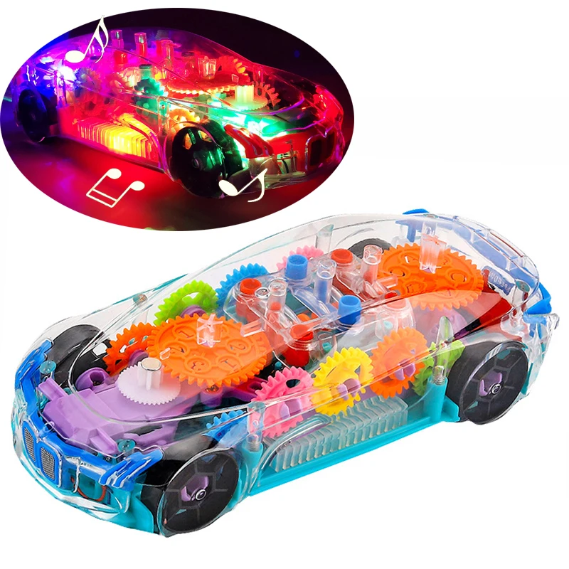 Universal Wheel Automatic Steering Toy Car Musical Baby Light Up Toy Electric Transparent Illuminated Visible Gear Car Kids Gift