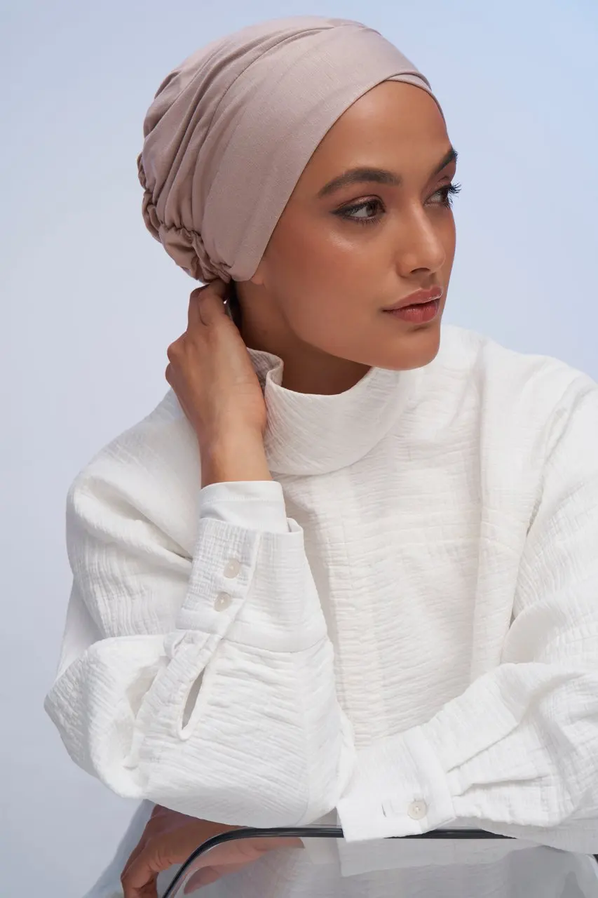 

JTVOVO 2021 New Muslim Women's Solid Color Mercerized Cotton Stretch Headscarf Creased Adjustable Strap Cap Islam Hijab Turban