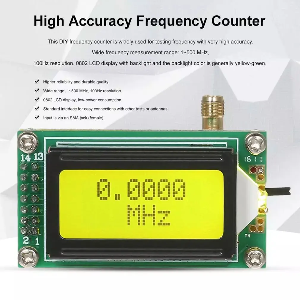 DIY High Accuracy 1~500MHz Frequency Counter Tester Digital LCD Display Measurement With SMA Jack Female For Ham Radio