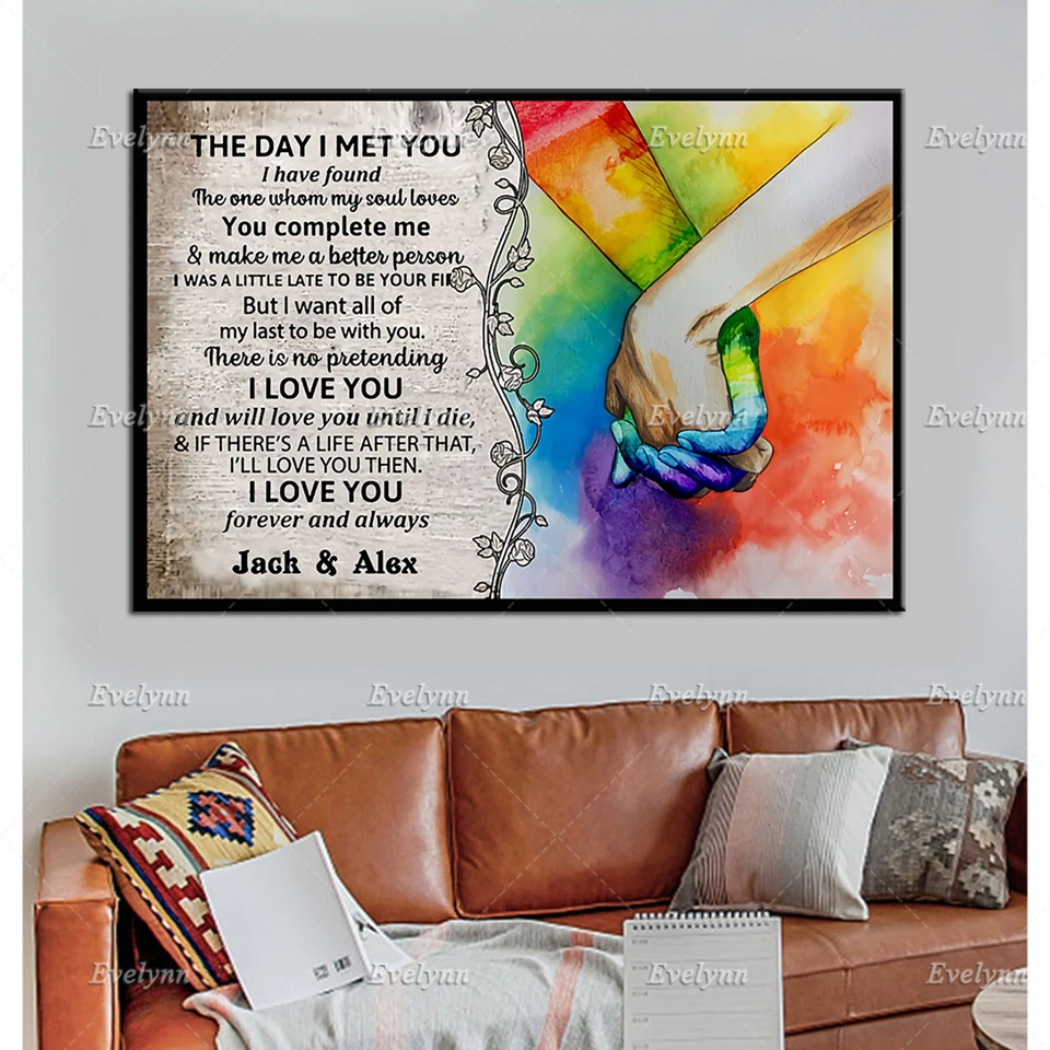 Personalized LGBT Couple | The Day I Met You Prints, Gift For LGBTQ+, Pride Canvas, Rainbow Couple, Vintage Poster,Home Decor