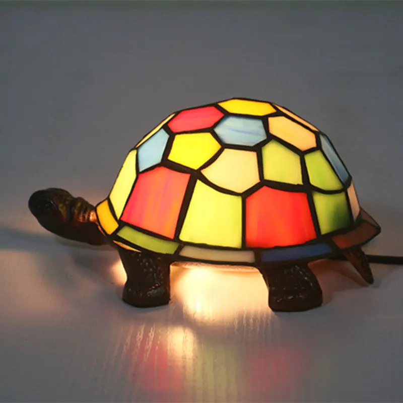 Mediterranean Turtle Table Lamps for Bedroom Stained Glass Night Light Baby Kids Bedside Light Fixtures Turkish Lamp Desk Lights