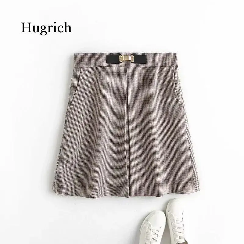 Women England Style Vintage Plaid High Waist Faldas Mujer Moda 2021 Causal Sexy Spring Summer Skirts