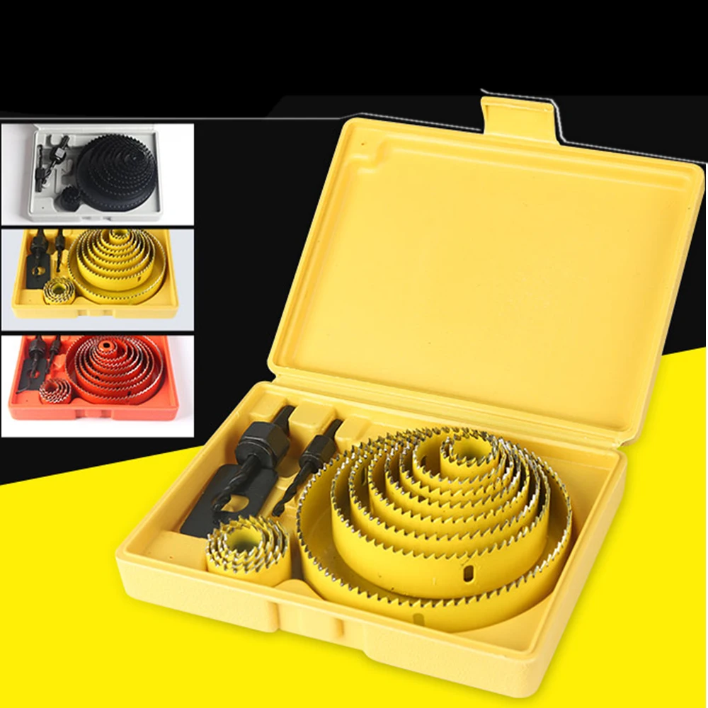 Carbon Steel Hole Saws Drill bit Wood Sheet Metal Cutting Tool Kit With Box for carpentry Home Garden Supplies