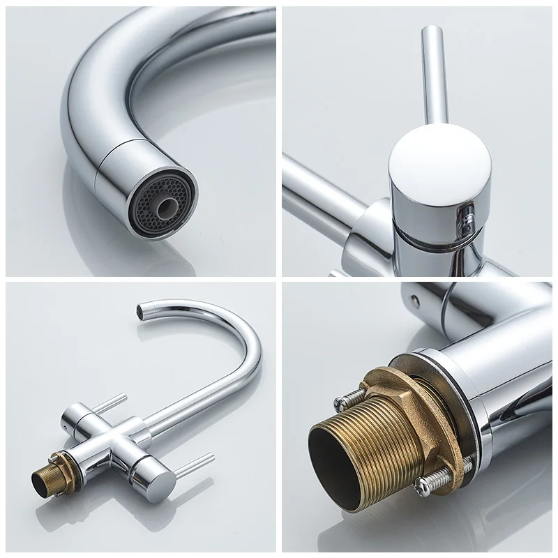 ROVADE 3 way Filter Kitchen Faucet, Brass Torneira Sink Mixer Tap 360 Rotation with Water Purification Features Kitchen Crane