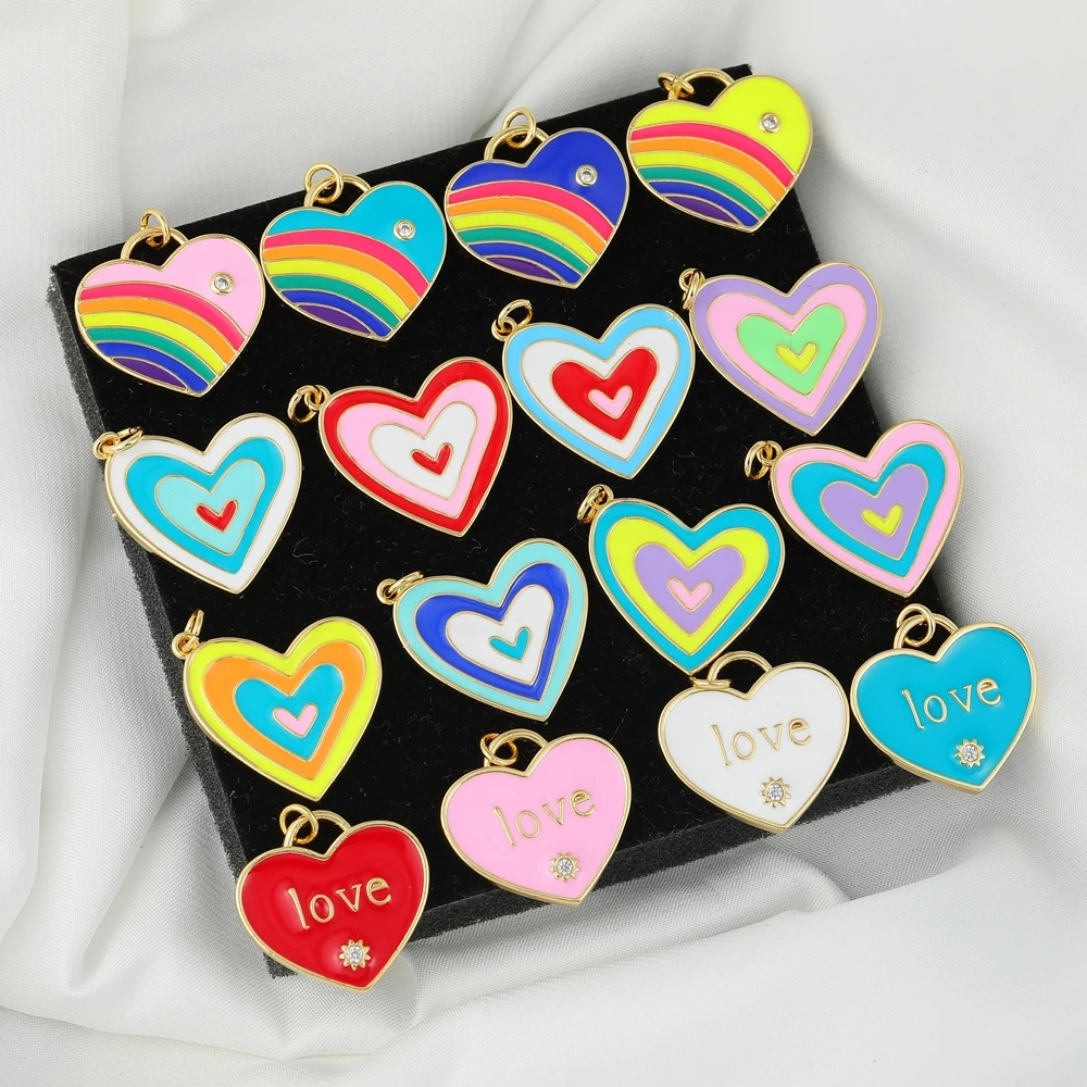Juya DIY 18K Real Gold Plated Enamel Greek Evil Eye Love Heart Charms For Handmade Christmas Lovely Candy Pendant Jewelry Making image 2