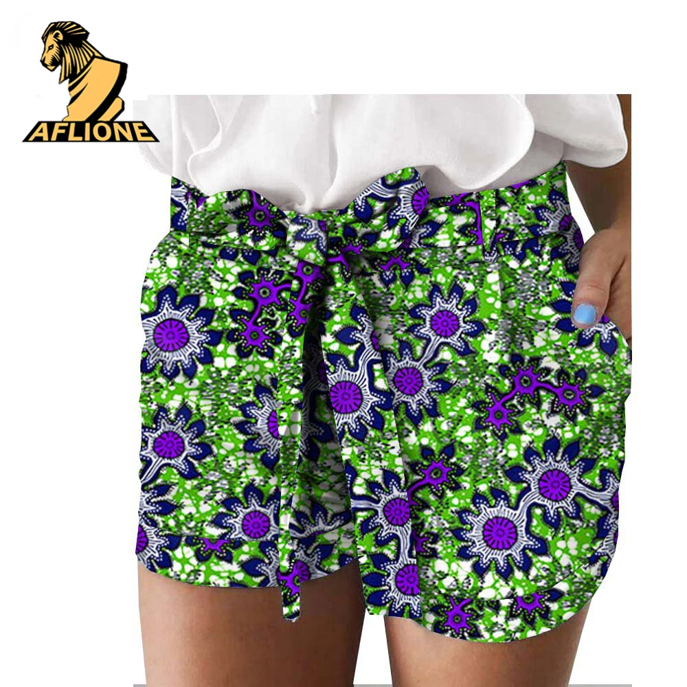 Women's Shorts With Pocket Belt African Clothes Summer Beach Sex Pants 2021 New Plus Size Home Party Style Wax Pure Cotton