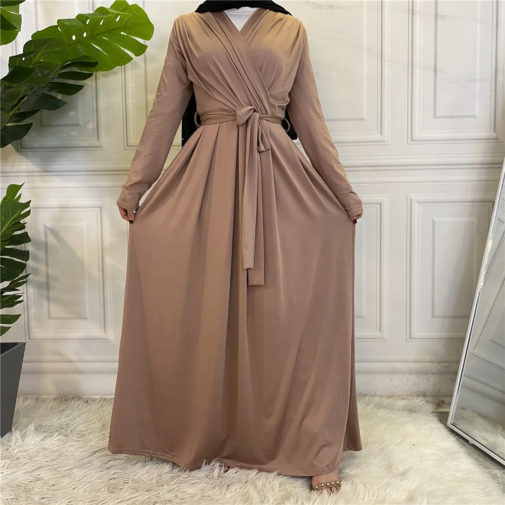 Ramadan Eid Mubarak Silky Abaya Dubai Muslim Dress Kaftan Dresses Islamic Abayas Women's Vestidos Robe Priere Longue Femme F2711