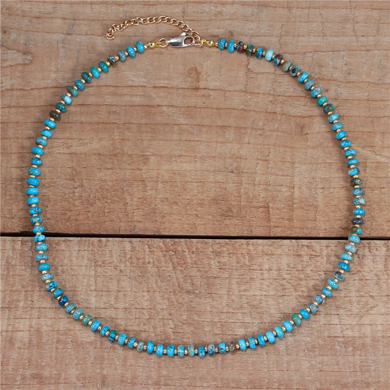 Yoga Tiny Turquoises Blue Jaspers Seed Beads Choker Necklace Boho Holiday Torques Necklace High Quality Jewelry Dropshipping