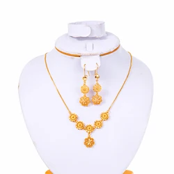 Ethiopian Dubai Jewelry Sets for Women 18k Gold Plated Copper African Necklace Earrings Sets Arab Wedding Bridal Dowry Jewelry