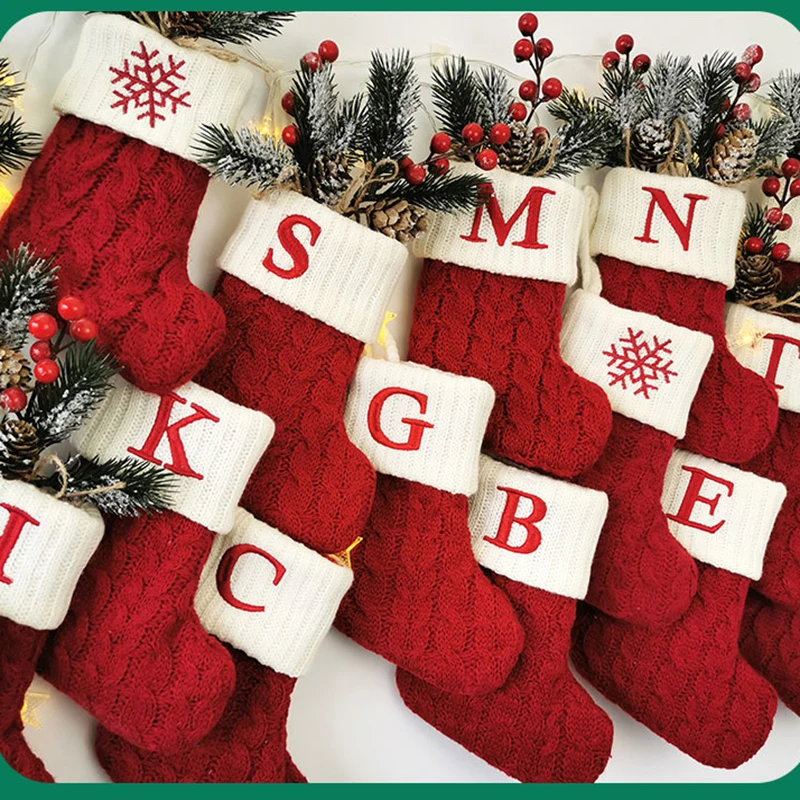 Nordic Christmas Decorations Knitted Christmas Stockings Pendant Wool Stockings Embroidered Gift Bag Children's Candy Gift Box