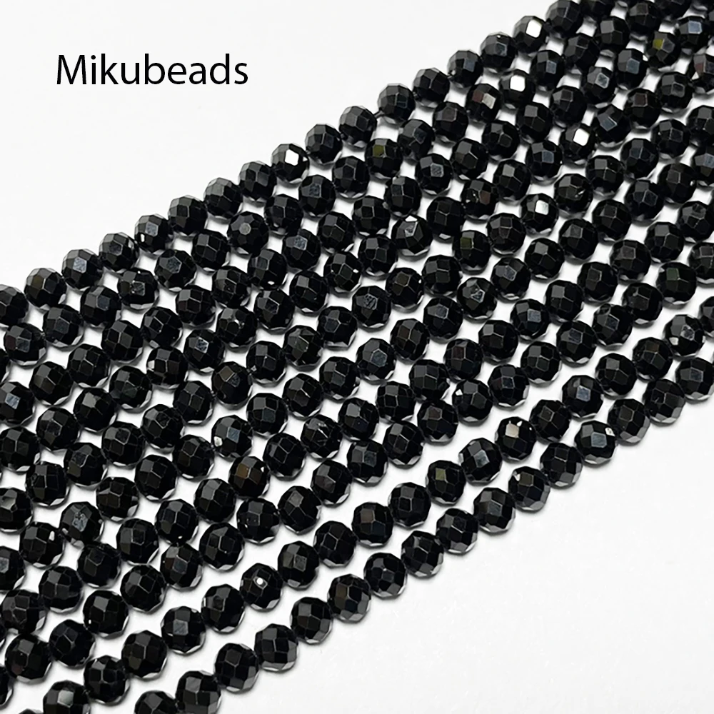 Natural Black Spinel 4mm+-0.2 Faceted Round Beads Shinny Stone For Jewelry Making DIY Bracelet Necklace Strand 15