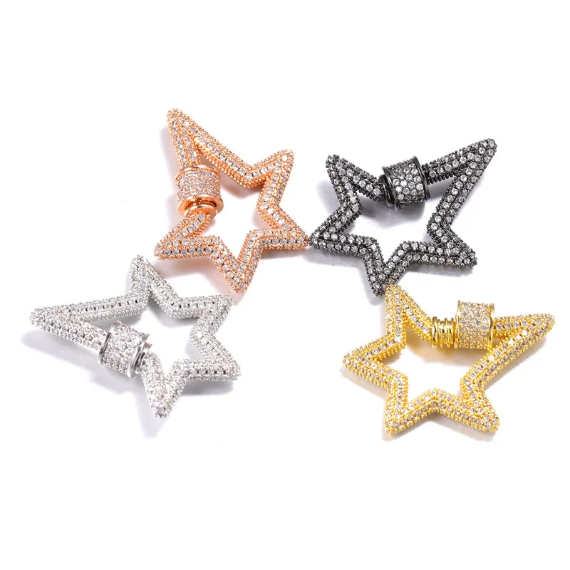 20*35mm Cubic zirconia micro pave Star Shaped Lock Clasp, For Fashion Necklace Making Jewelry Findings