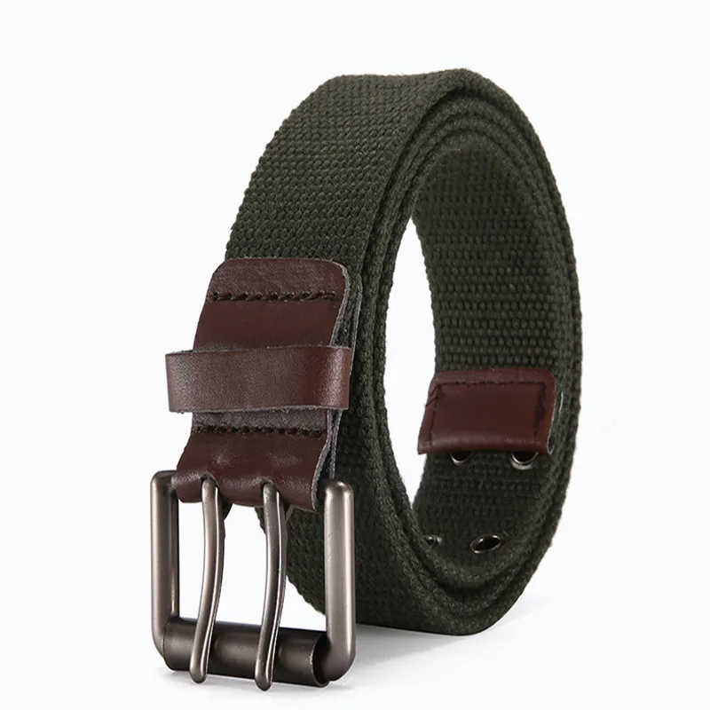 Tj-tingjun Hot Canvas Belt Men And Women's Belt Simple Comfortable Casual Breathable Youth Belt Double Pin Buckle Belt C042