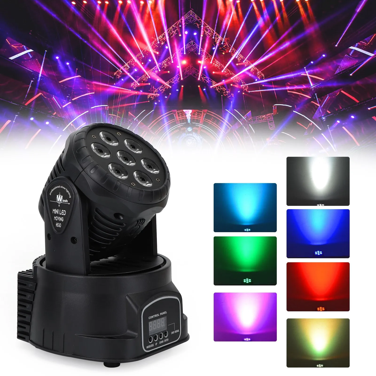 Areyourshop 7 x10W Moving Head Stage Light 70W 7 LED RGBW DMX DJ Disco Stage Party Lighting