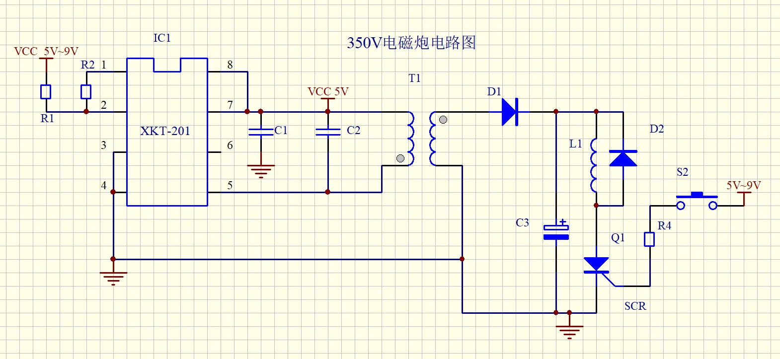 Hoogspanning Elektromagnetische Pistool Module Elektromagnetische Pistool Model Circuit Is Eenvoudig En Geïntegreerde Circuit Diagram XKT201-05