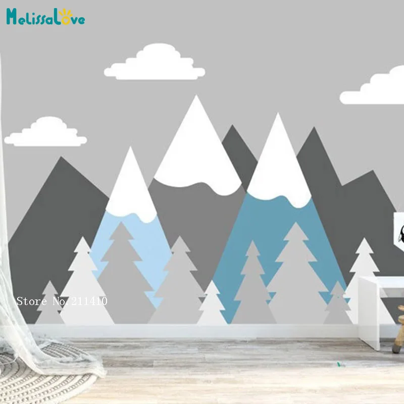 

Mountain and Tree Nursery Dear Beautiful Dcenery of Nature Scenery Vinyl Wall Decals Woodland New Design Murals Removable YT6438
