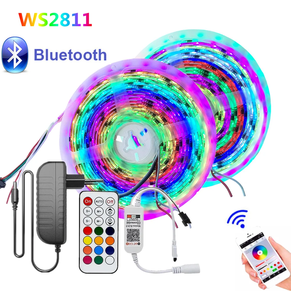 

Светодиодная лента WS2811 с адаптером и Bluetooth-контроллером, 5/10 м
