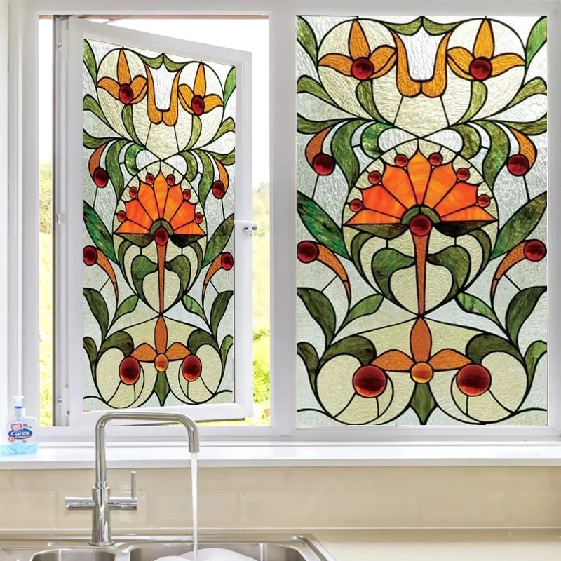 Custom Size Stained Glass Window Film, Frosted Privacy Film, Static Cling, Removable Sticker, Kitchen, Bathroom, Home Decor